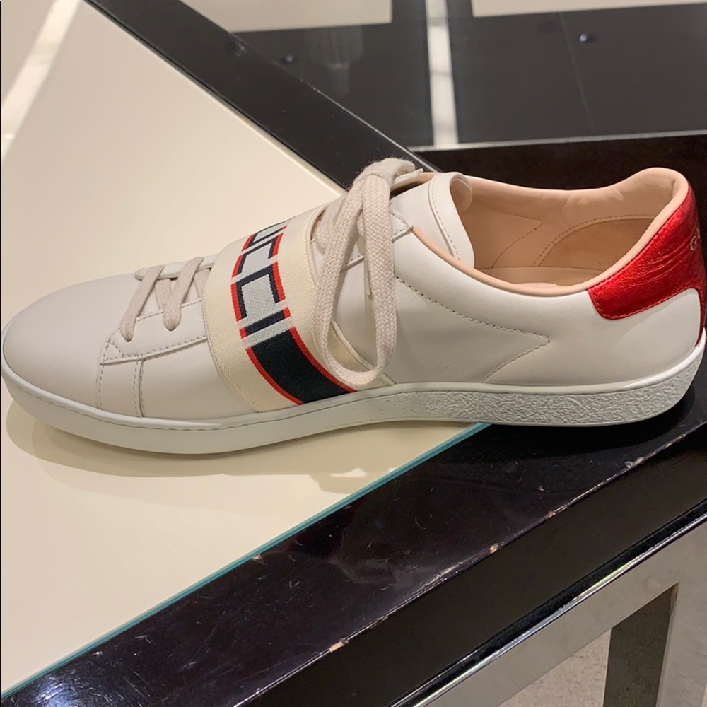 Gucci New Ace Leather Logo Stripe Sneaker Shoes